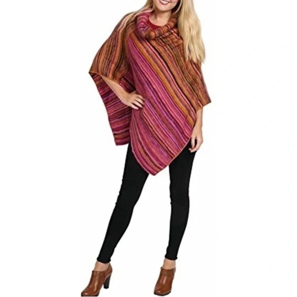 Big Buddha Multicolor Striped Knit Poncho